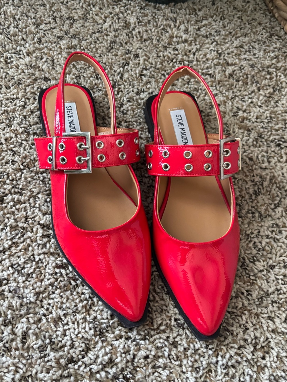 Steve Madden Red Patent Slingback Flats with Buckle Detail